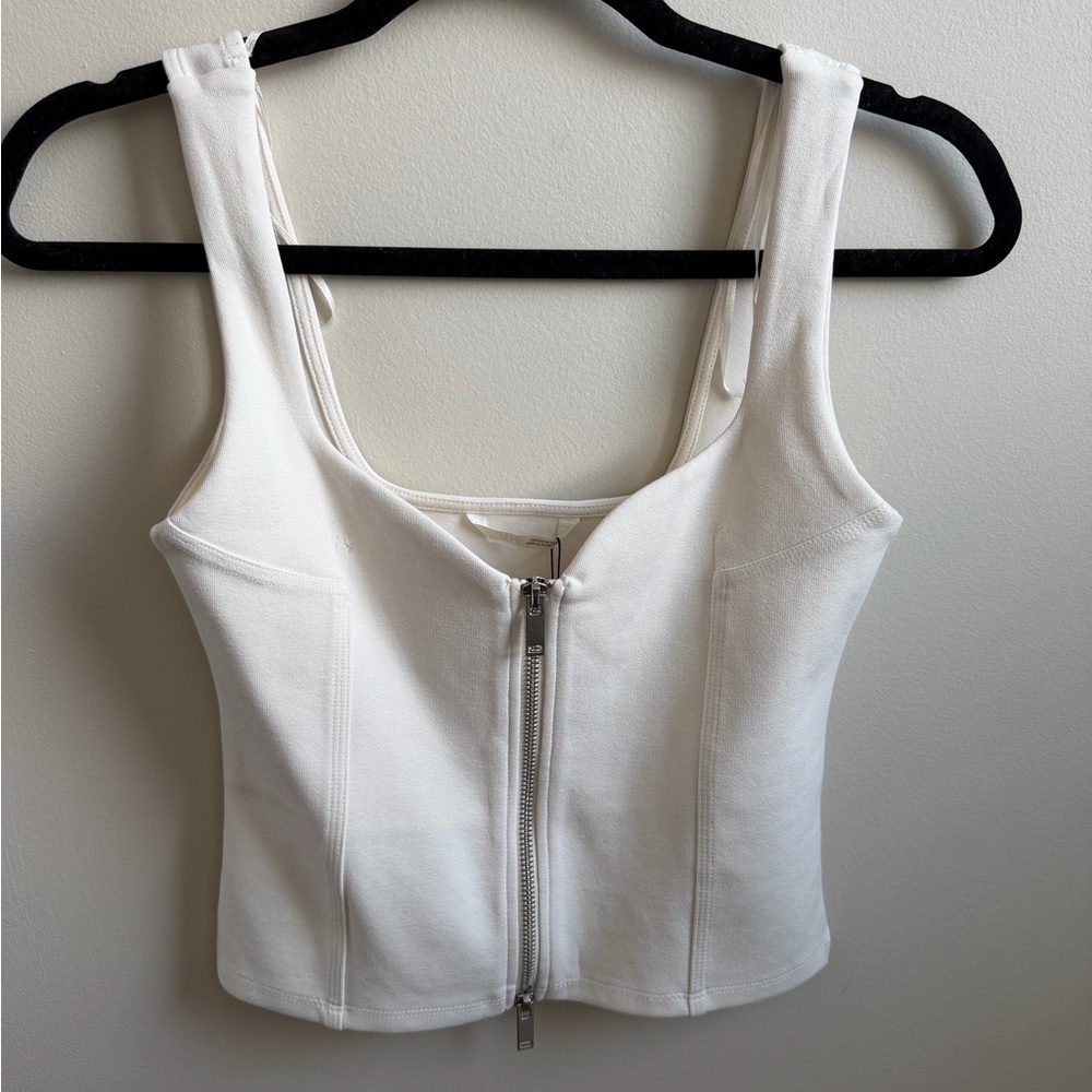 Zara White Zip-Front Crop Top